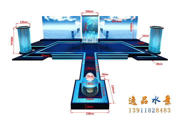 传媒电视台水幕墙流水景观水系设计效果图